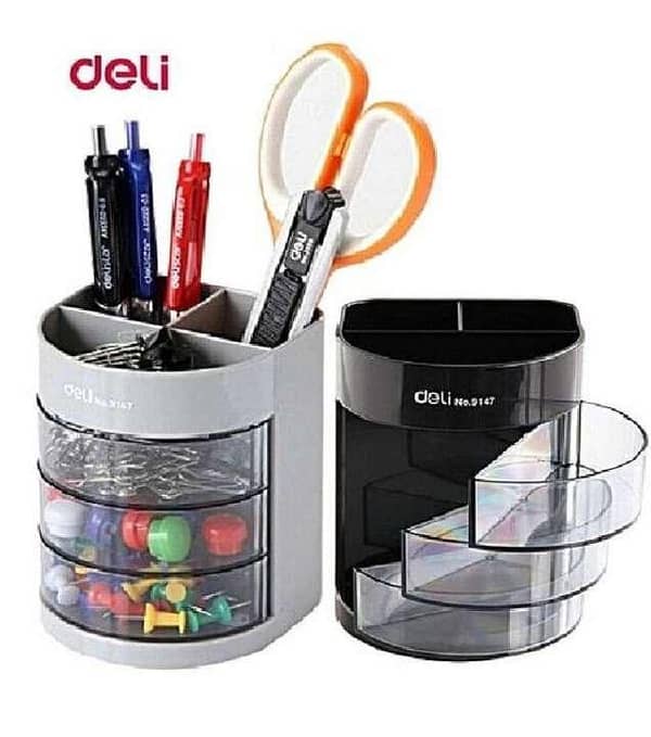 Pen Stand And Desk Organizer Plastic With 3 Drawers - 9147 - Black
