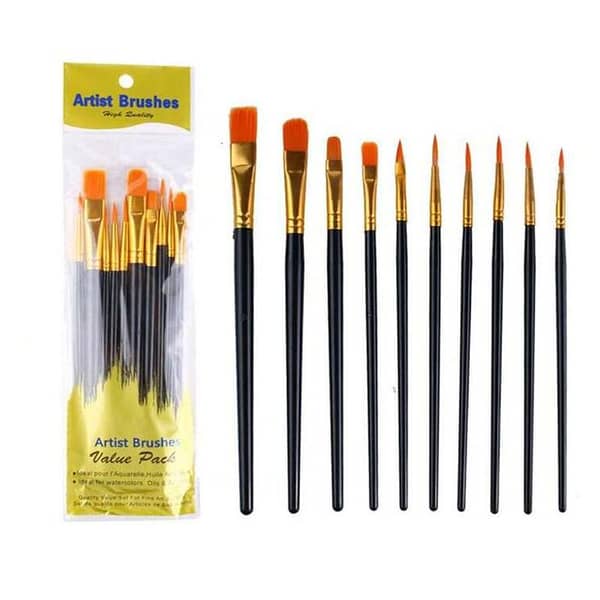 10 Pcs Paint Brushes Set Nylon Hair Painting Brush Short Rod Oil Acrylic Brush Watercolor Pen Professional Art Supplies