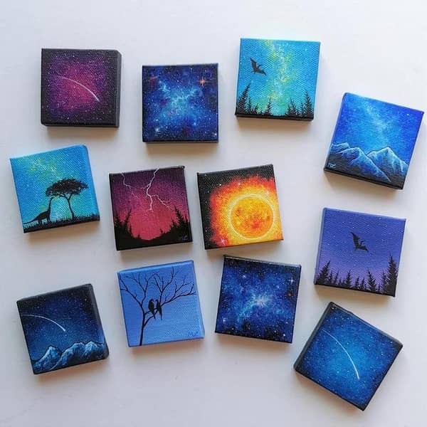 Combo Deal Pack of 5 2x2 Canvas Square Canvases,1 Brush With 15 Orega Poster Color Colours Colors - 15 different shades bottles 15cc For Painting, Canvas Boards, Canvas Panels, 100% Cotton Stretched Canvas , Framed Canvas, Small Canvas KS