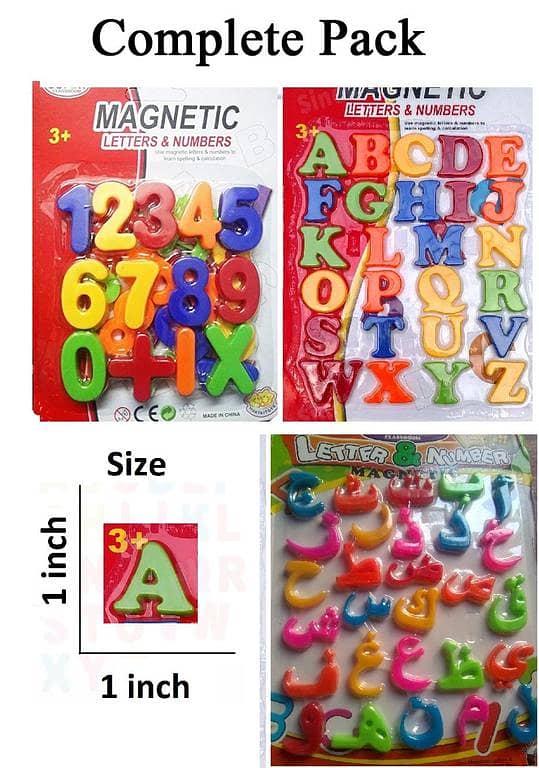 Pack of 3 Magnetic ABC English Letters - Numbers & Urdu Letters اردو زبان Teaching Aid Fridge Refrigerator Magnets Magnetic Letter And Numbers Pack Of 3 - Multicolor-(K. S. )