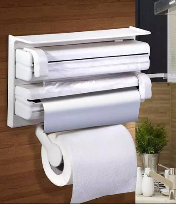 Cling Film Holder Wall Mount Tissue Paper Dispenser - Triple Paper Roll Dispenser Kitchen Wall-Mounted Towel Holder