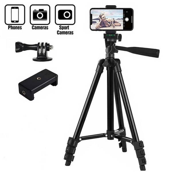 Aluminum Professional 4.5 ft/ 55 inch Tripod for DSLR Mobile Phone Photography and Video Making - Black-(KS)