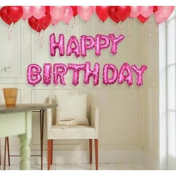 Pink with White Dots - 13 Pcs Happy Birthday Foil Balloons Set - size 16 inch of Each Alphabet Letters Solid Foil Shinning Party Decoration