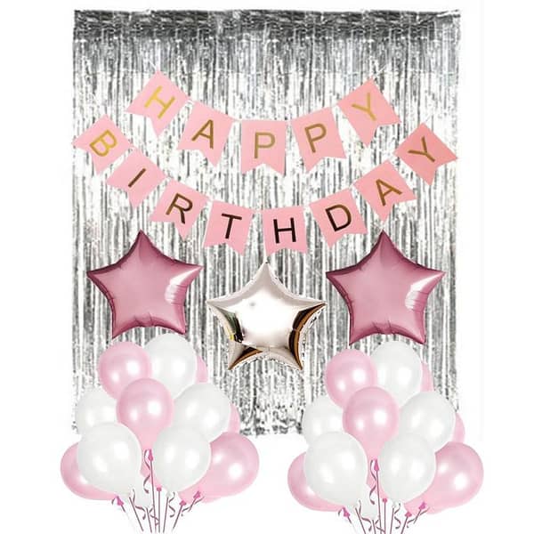Gorgeous Theme of Happy Birthday Card Banner Decoration Set with Star Foil Balloons and Curtain, Birthday Accessories to Decorate Your  Birthday Party Event