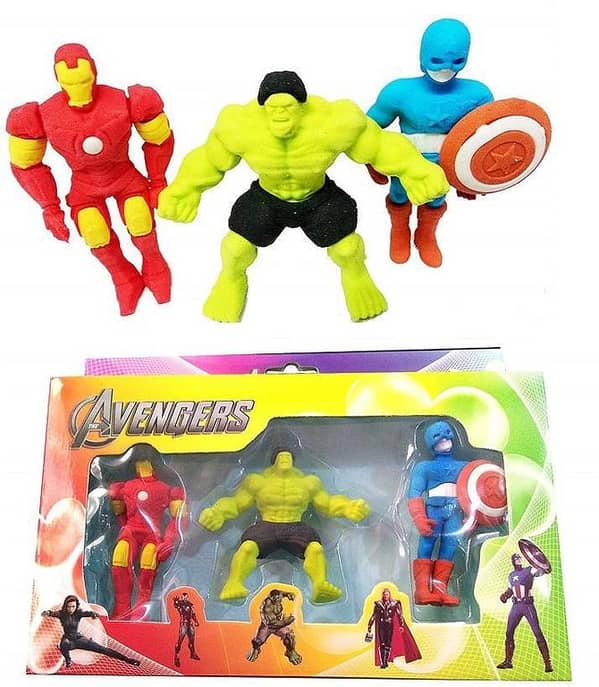 3 Pcs Set - Avenger Shape Eraser Rubber for Kids Gifting Purpose, Primary Student Prizes Promotional Gift Stationery
