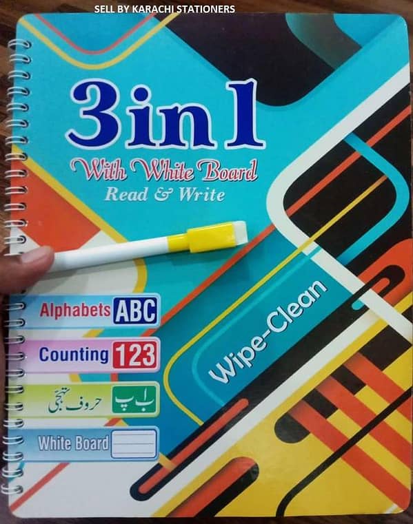 Write and Erase 3 in 1 Alphabets, Numbers & Urdu Magic Whiteboard wipe and clean Writing easy to remove and again Write With Marker & Duster
