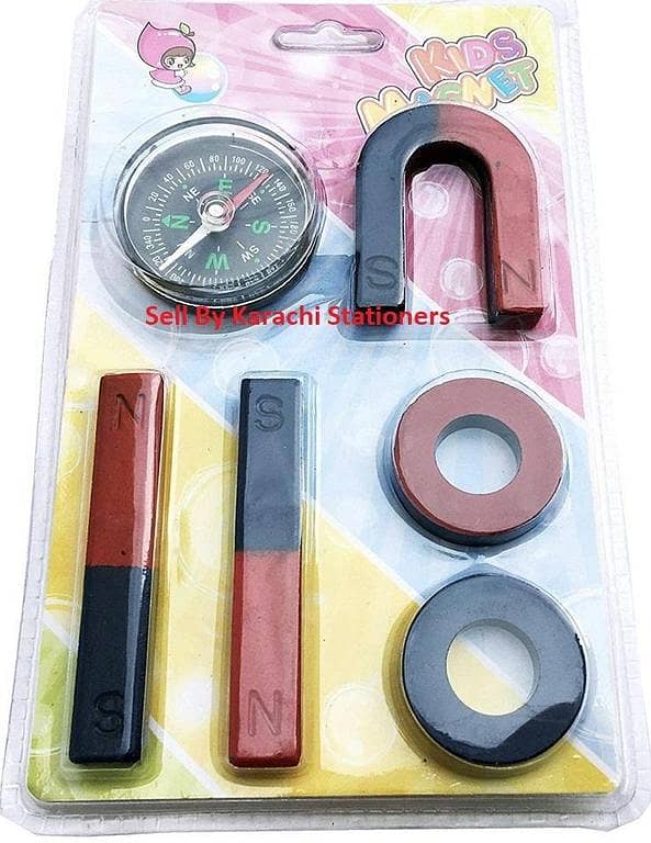 6pcs (8016) Horseshoe Magnet Compass Kit for School Project Magnetic Field Student Kids Educational Teaching Education Tool Set U Magnet Bar Magnet Round Magnet