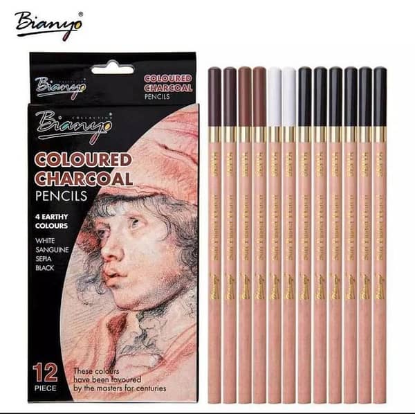 12Pcs Skin Tone Pastel Pencils Coloured Charcoal Pencils /Earthy Colors White, Black, Sanguine & Sephia