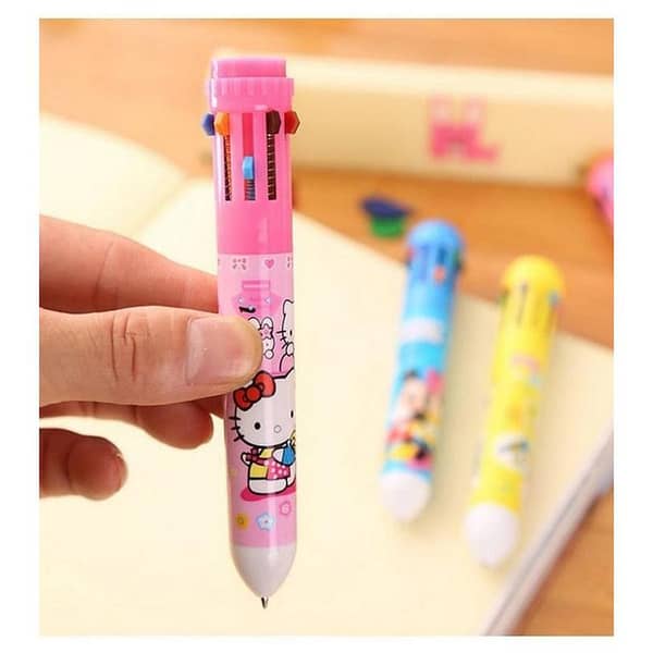 Multicolor 10 in 1 cartoon character ballpoint pen - 2pcs