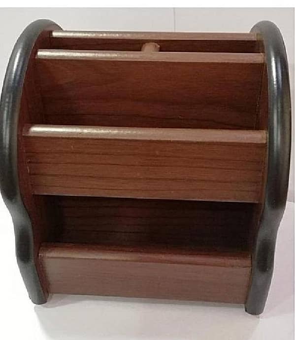 8005-Wooden Revolving Pen Stand, Stationery Holder, Desk Organizer and Mobile Holder- Brown