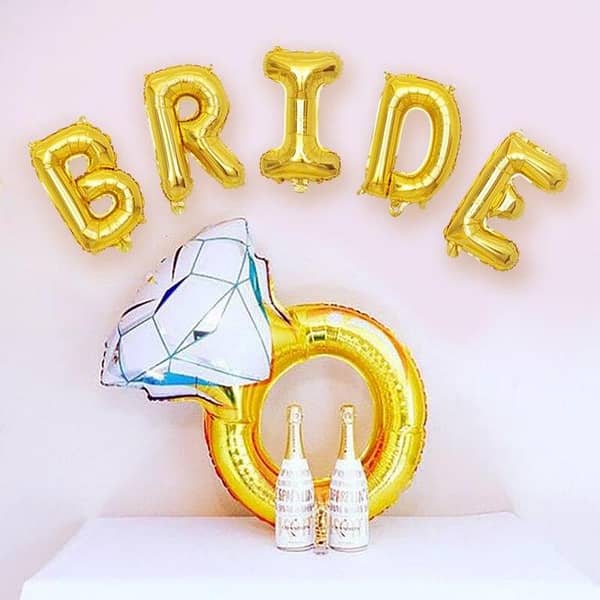 BRIDE Letter Foil Balloons Banner with Ring Foil for Bridal Shower & Wedding Decoration - Golden,-(K. S. )
