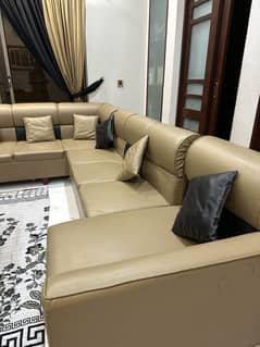 Sofa L shaped Pure leather & Wood