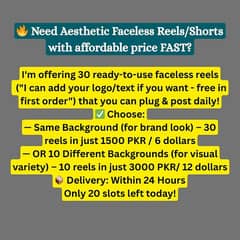 Get 30 Aesthetic Faceless Reels/Shorts in Just 1500 pkr.