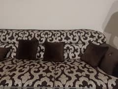 5-Seater Brown Sofa Set with Velvet Cushions – For Sale