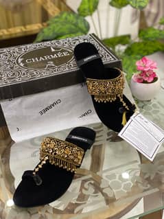 Black Velvet with Golden Embellished Beads & Embroidery by Charmée