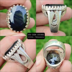 Natural Neelam Stone With Hand Made Chandi Ring