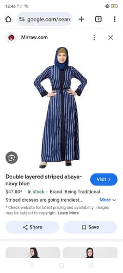 Double layer strips Abaya Blue colour