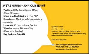 Data Entry, Camera Monitoring job for students