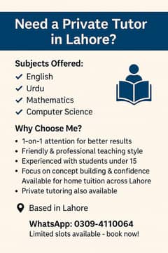 Experienced Private Tutor in Lahore