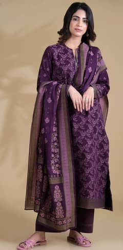 Stitched 3 Pieces Dyed Jacquard Suit