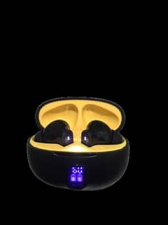  TWS Wireless Earbuds – LED Display | Stylish Black & Yellow