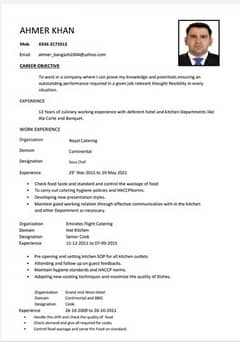 I am chef ahmer Khan I am looking for chef job