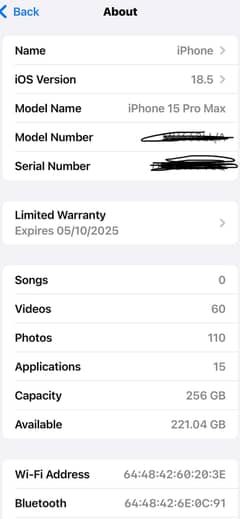 15pro max 256gb 10/10 JV warrenty untill october