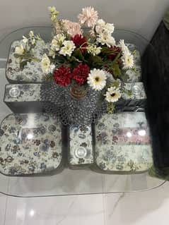 Glass coffee table with four stools
