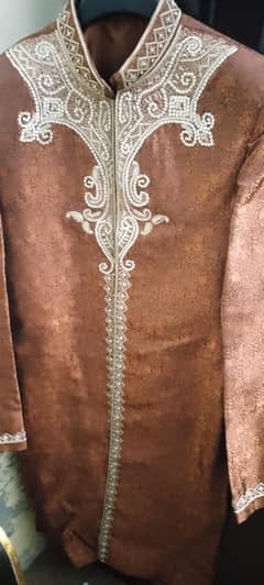 sherwani in light brown golden work