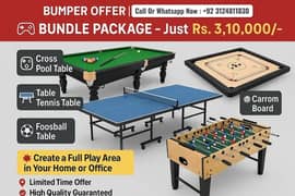 Pool, Table tennis, Carrom Board, Foosball Table–Bumper Deal 310K only