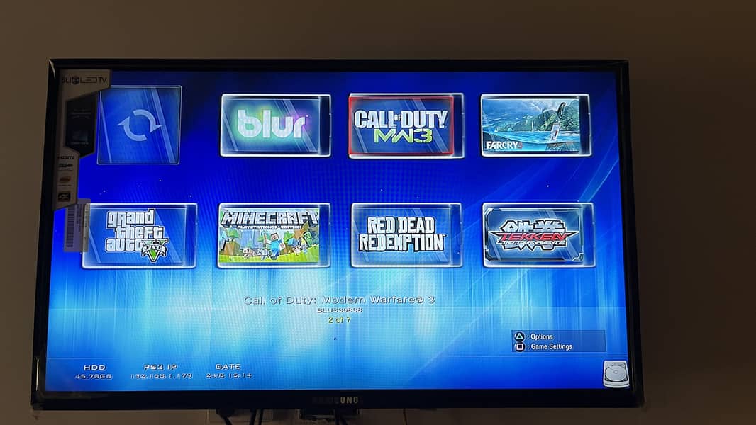 Playstation 3 with 7 games installed and with a  wireless controller 4