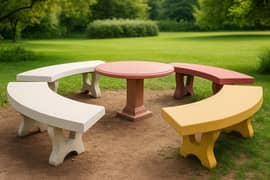 Curved slab garden bench