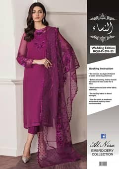 3 Pcs Chiffon Embroidered Suit | Organza Dupatta | Unstitched