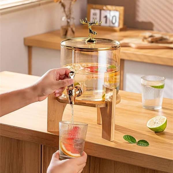 3.2L Glass Beverage Dispenser with Lid and Wooden Stand for Hot or Cold Drinks - Ideal for Parties and Camping