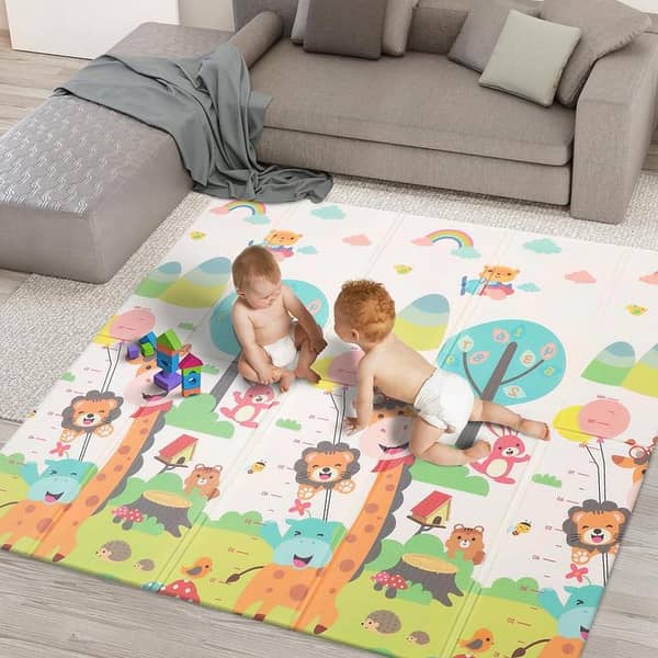 Extra Large 6x6.5 Ft Baby Play Mat - Thick Foam Crawling Mat, Reversible and Waterproof for Infants and Toddlers, Portable with Travel Bag