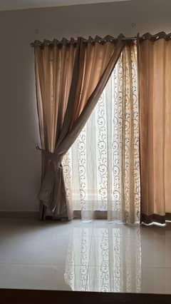 Double Luxurious Designer Curtains, Back embroidery, Front Plain