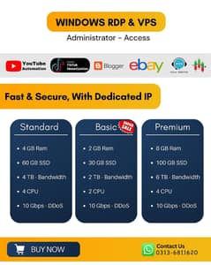 WINDOW RDP AND VPS AVAILABLE MONTHLY BASE