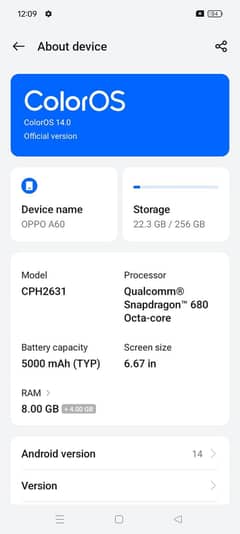 oppo A60 8+4 ram 256 memory