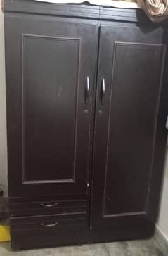 double bed & wooden almari and dressing table