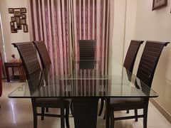 6 Seater Wooden Dining Table with Glass Top for Sale