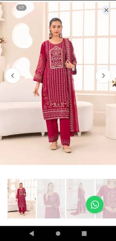 Sumbreen chiffon hot pink colour full heavy hand word embroidery dress