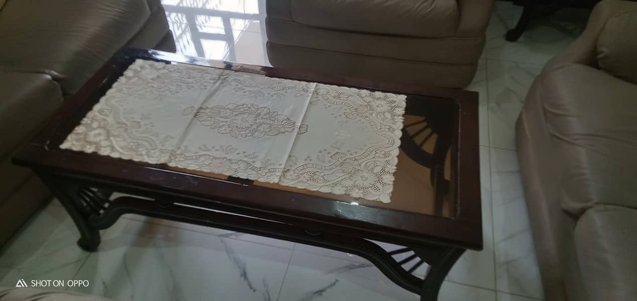 7 Seater Leather sofa with center table and two side tables 1