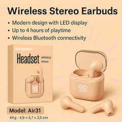 Air31 Wireless Earbuds Bluetooth 5.3 Transparent led case,