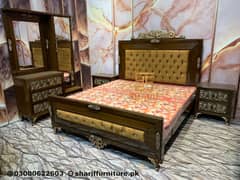 King Size Upholstered Bed Set with Side Tables – Elegant Double Bed