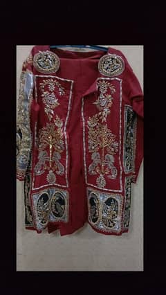 Heavy Dabka Work on Raw Silk front back 3 piece with motive on trouser