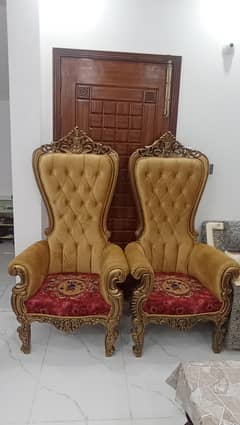 Long back chair, High Back Chair with Table, Golden set