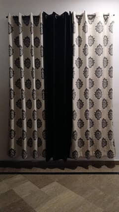 black and off white curtains