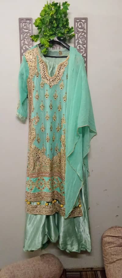 4 Piece Dress  Long Shirt With Frock Trouser and Dupatta Stone Work