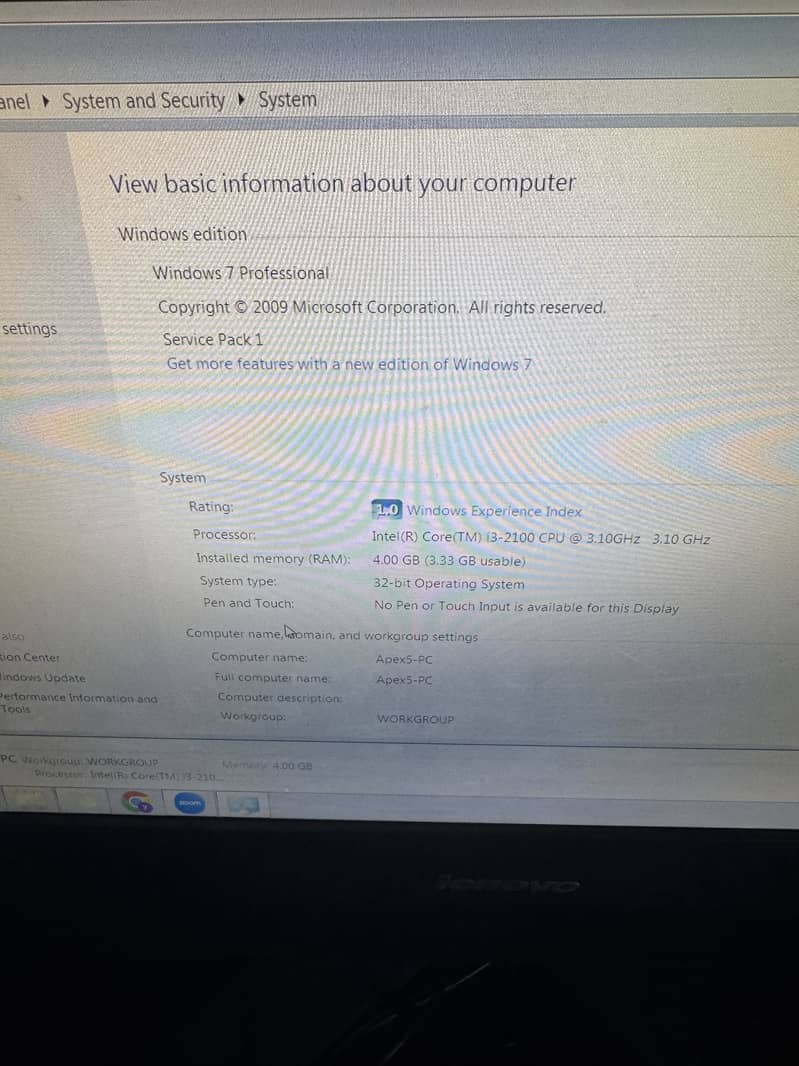 LENEVO i3 / 4GB RAM ALL IN ONE/4PC AVAILABLE /2SYSTEM CORE2 AVAILABLE 1