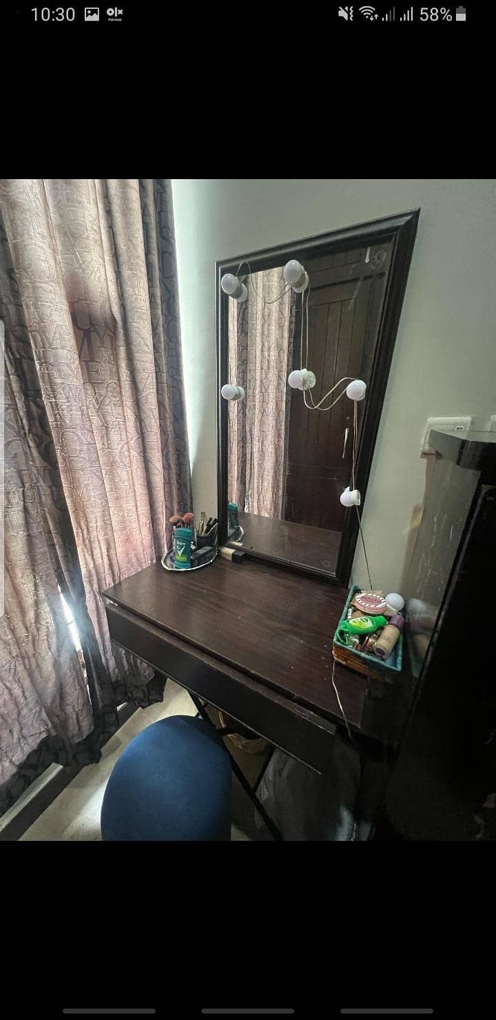 bed with side table and hanging dressing table 4